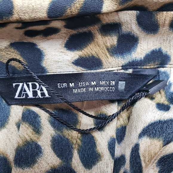 Zara Leopard Print Long Sleeve Blouse Size Medium Classic Trendy - Picture 10 of 16
